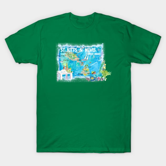 StKitts Nevis Illustrated Travel Map With Roads T-Shirt by artshop77